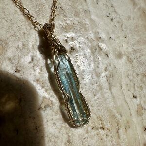 14k Gold Filled Genuine Aquamarine Crystal Gemstone Pendant